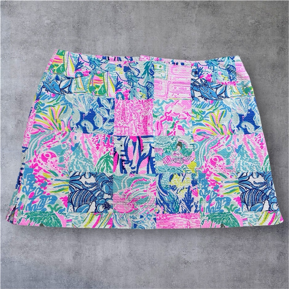 Lilly Pulitzer patchwork skort Sz 16 Waist 36" x Hip 46" x Length 16"